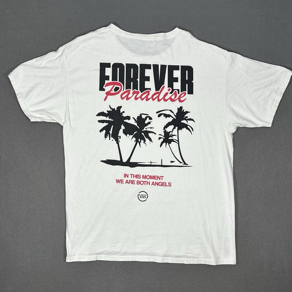 Young & Reckless Forever Paradise Graphic T Shirt Mens Large White Palm Trees